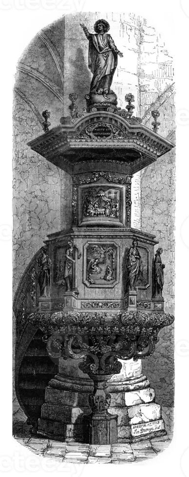 Chair of the Church of Ligny, vintage engraving. photo