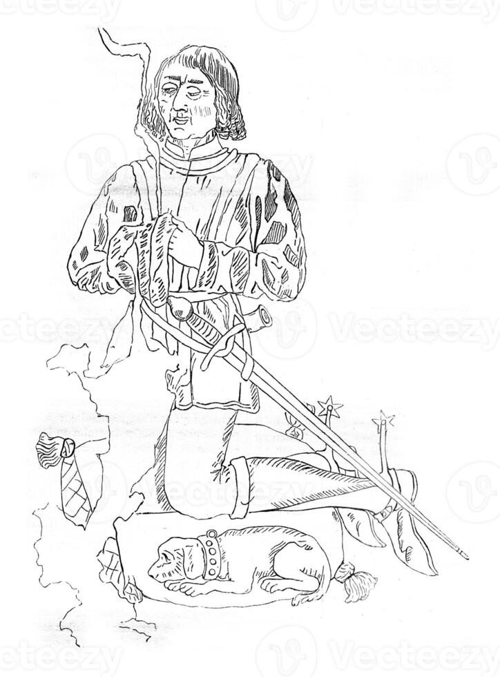 Facsimile of a drawing representing Louis XI, designed by order of the king, vintage engraving. photo