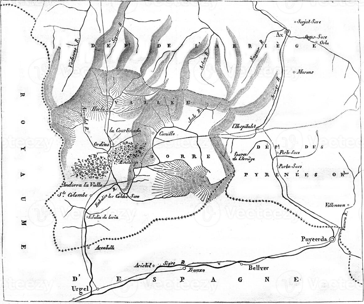 Map of Andorra, vintage engraving. photo
