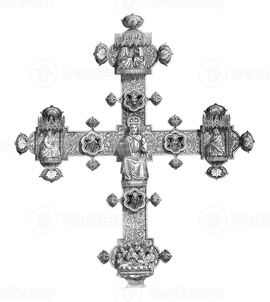 Reverse of the Cross of Lanciano, vintage engraving. photo