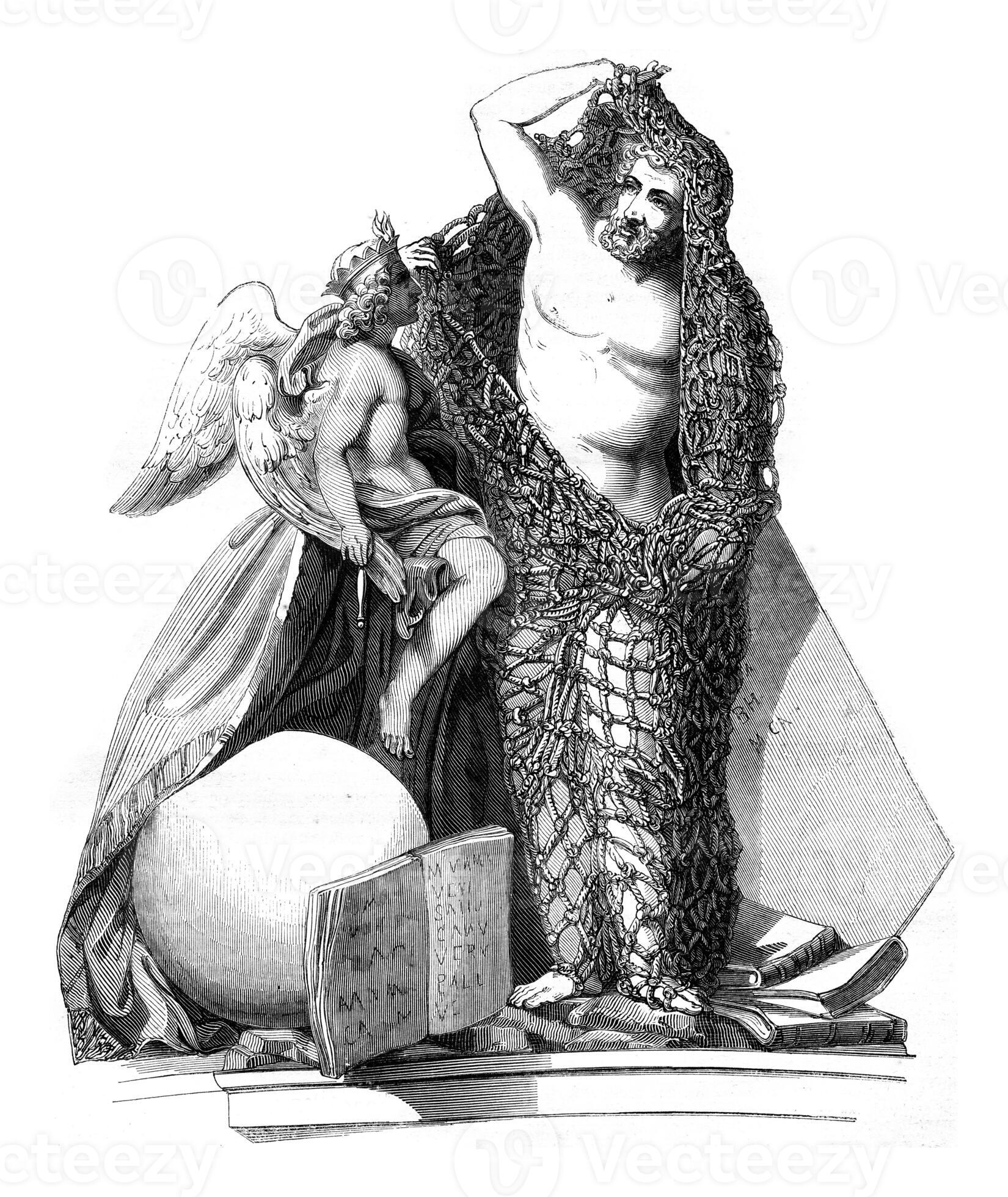 Man is issuing fishing nets, Statue of a single piece of marble