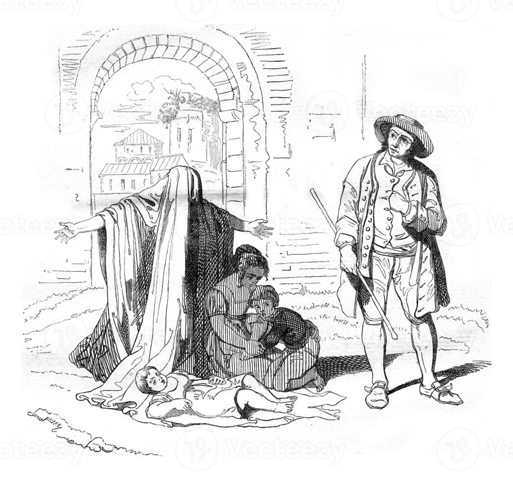 A Beggar, by Pinelli, vintage engraving. photo