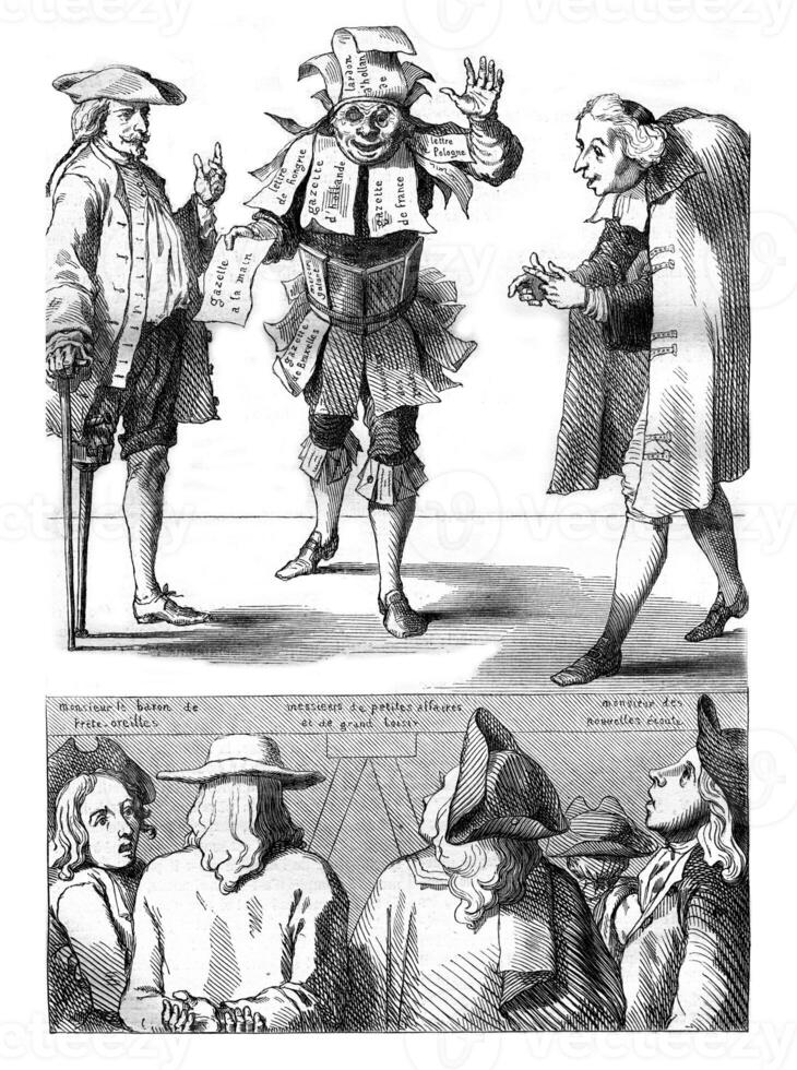 Caricature of the seventeenth century, vintage engraving. photo