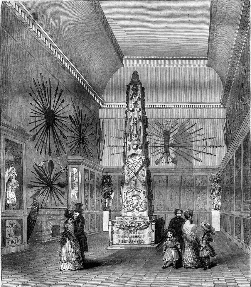 Naval Museum in the Louvre, Room La Perouse first sight, vintage engraving. photo