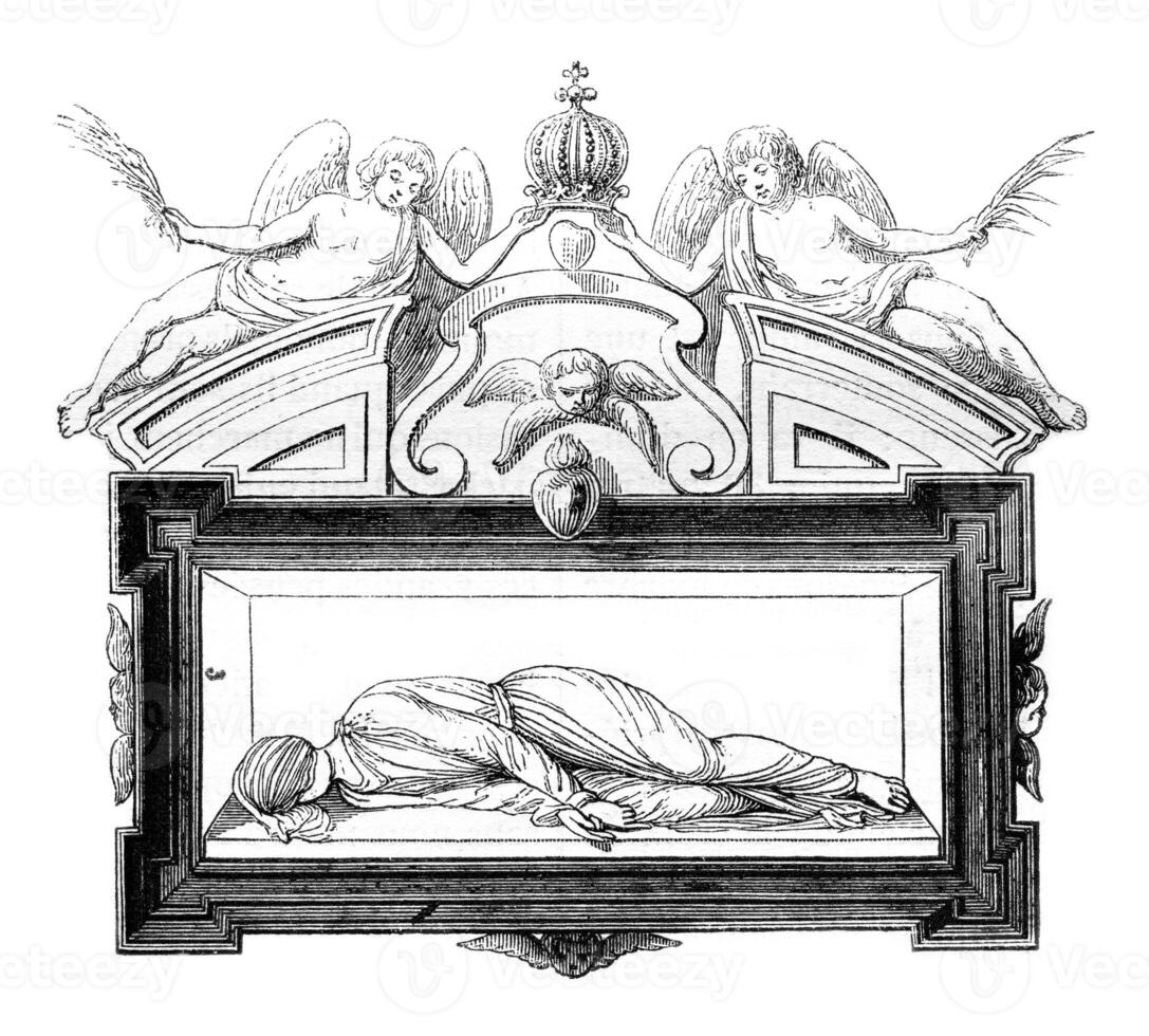 Sketch of the entire tomb, vintage engraving. photo