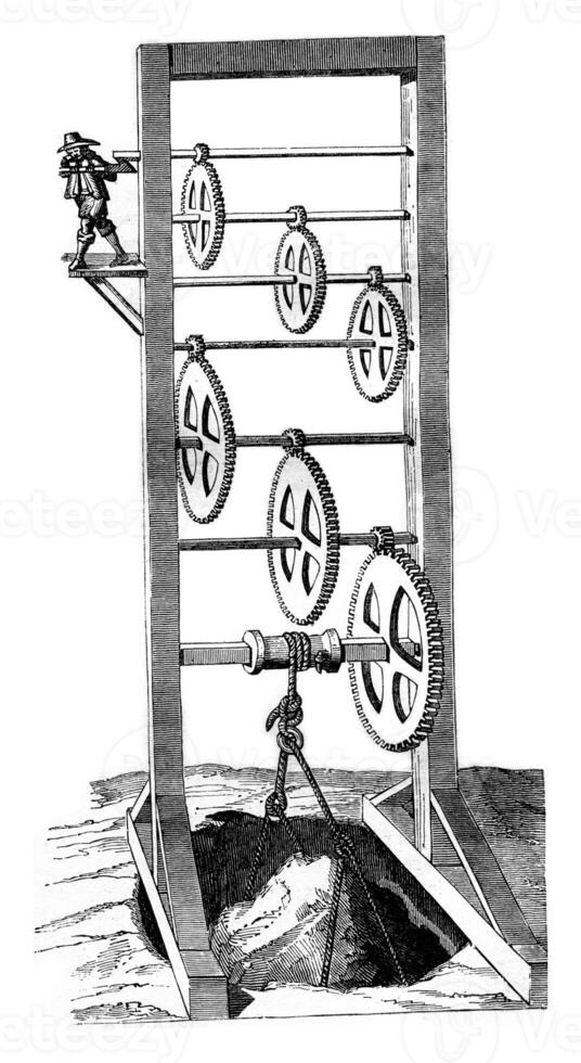 Tire of the book of Salomon de Caus entitled Reasons of the moving forces, etc 1615 and 1624, vintage engraving. photo