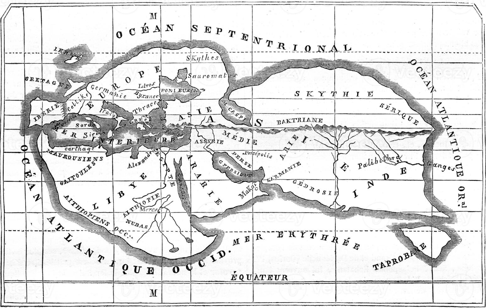 Map of the earth, vintage engraving. photo