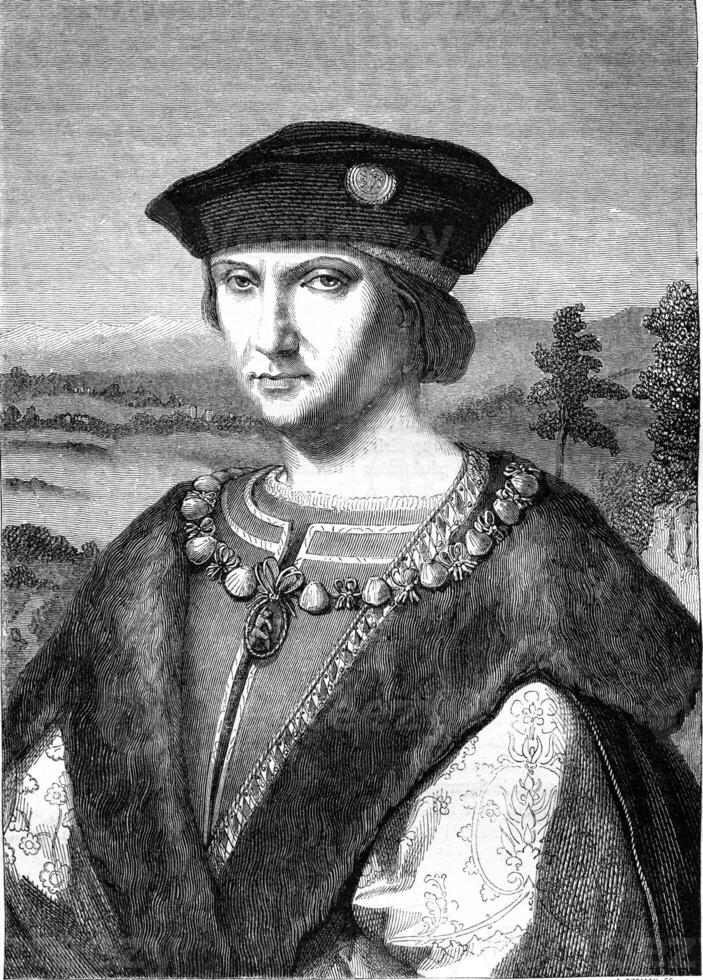 un retrato por Leonardo da vinci, Clásico grabado. foto