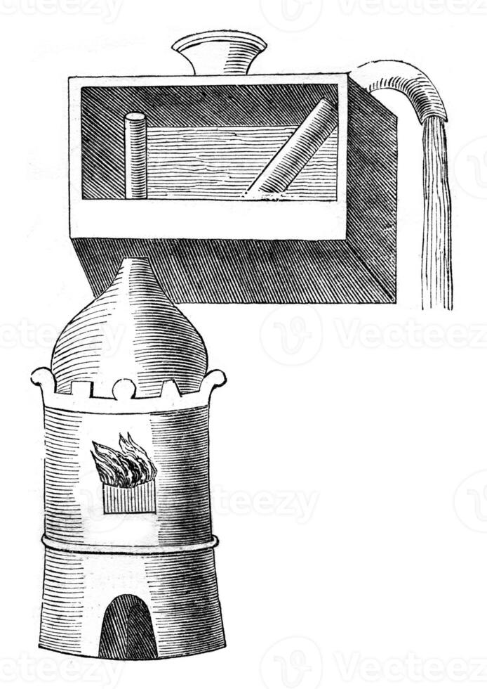 Apparatus JB Porta or high water vapor above its level, vintage engraving. photo