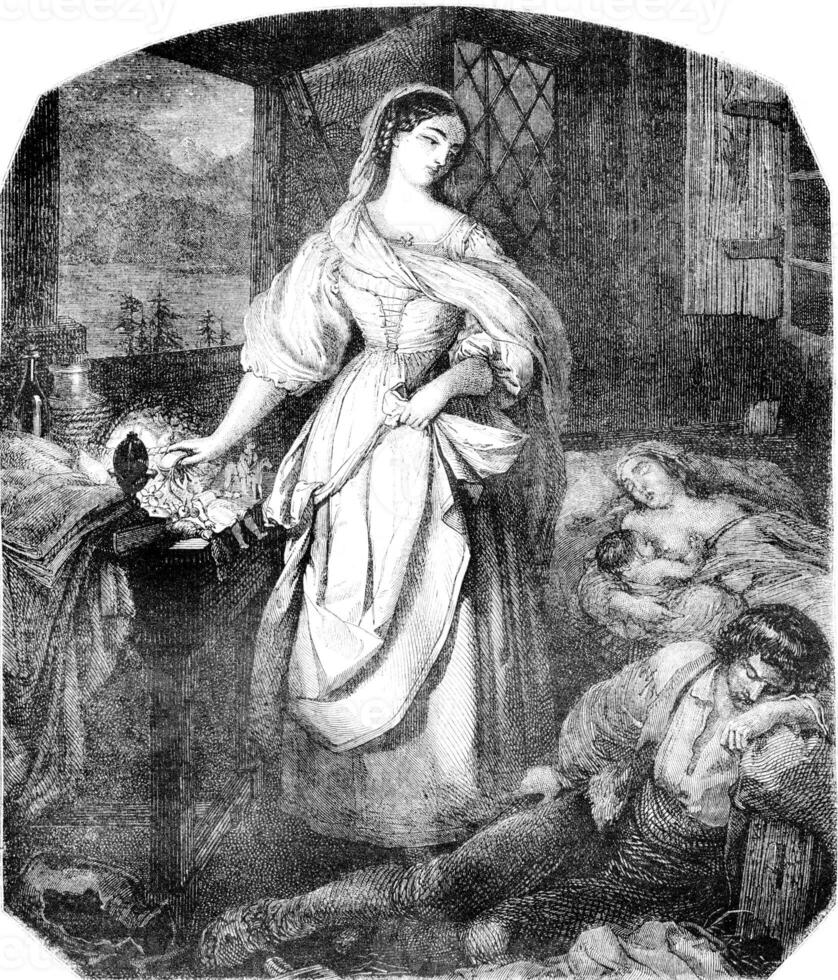 Two dreams, vintage engraving. photo