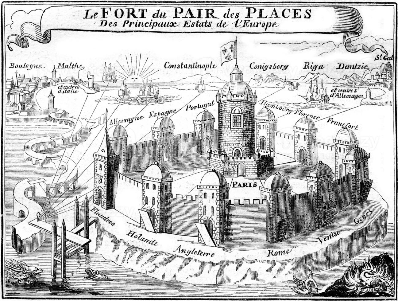 Barreme, Paris and the main shopping cities, vintage engraving. photo