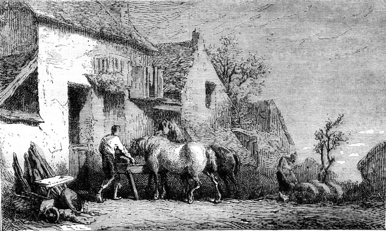 Etching not completed by the machine, vintage engraving. photo