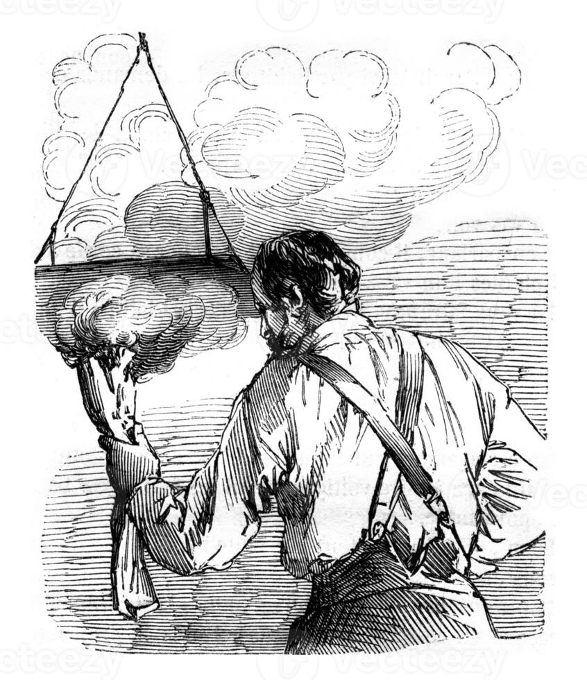 Heating of the board, vintage engraving. photo