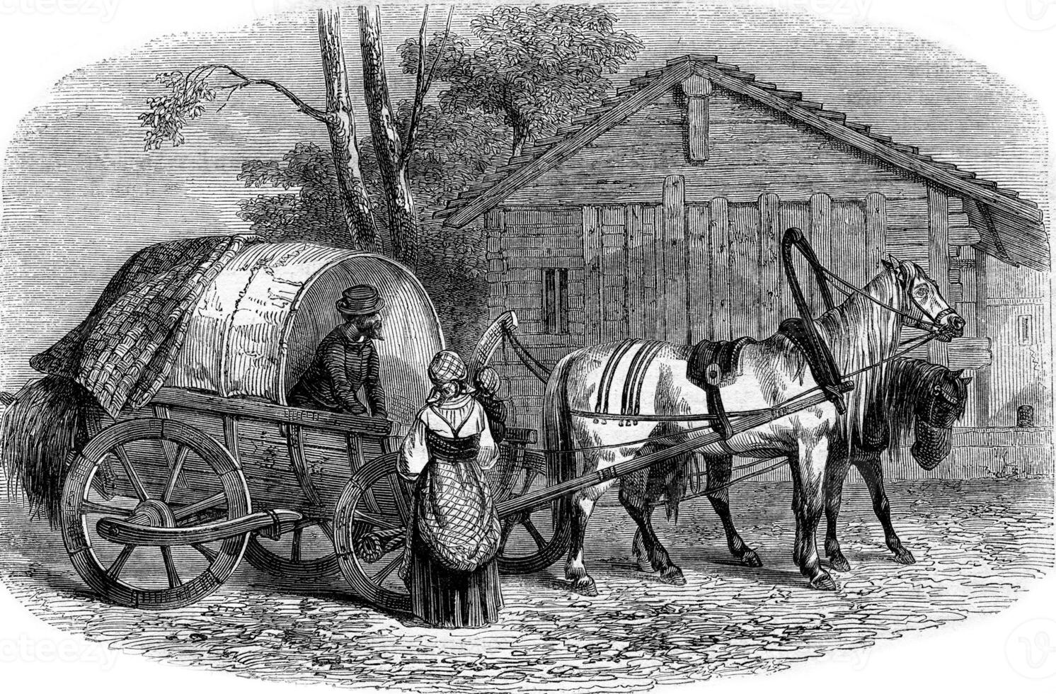 The Kibitka, vintage engraving. photo