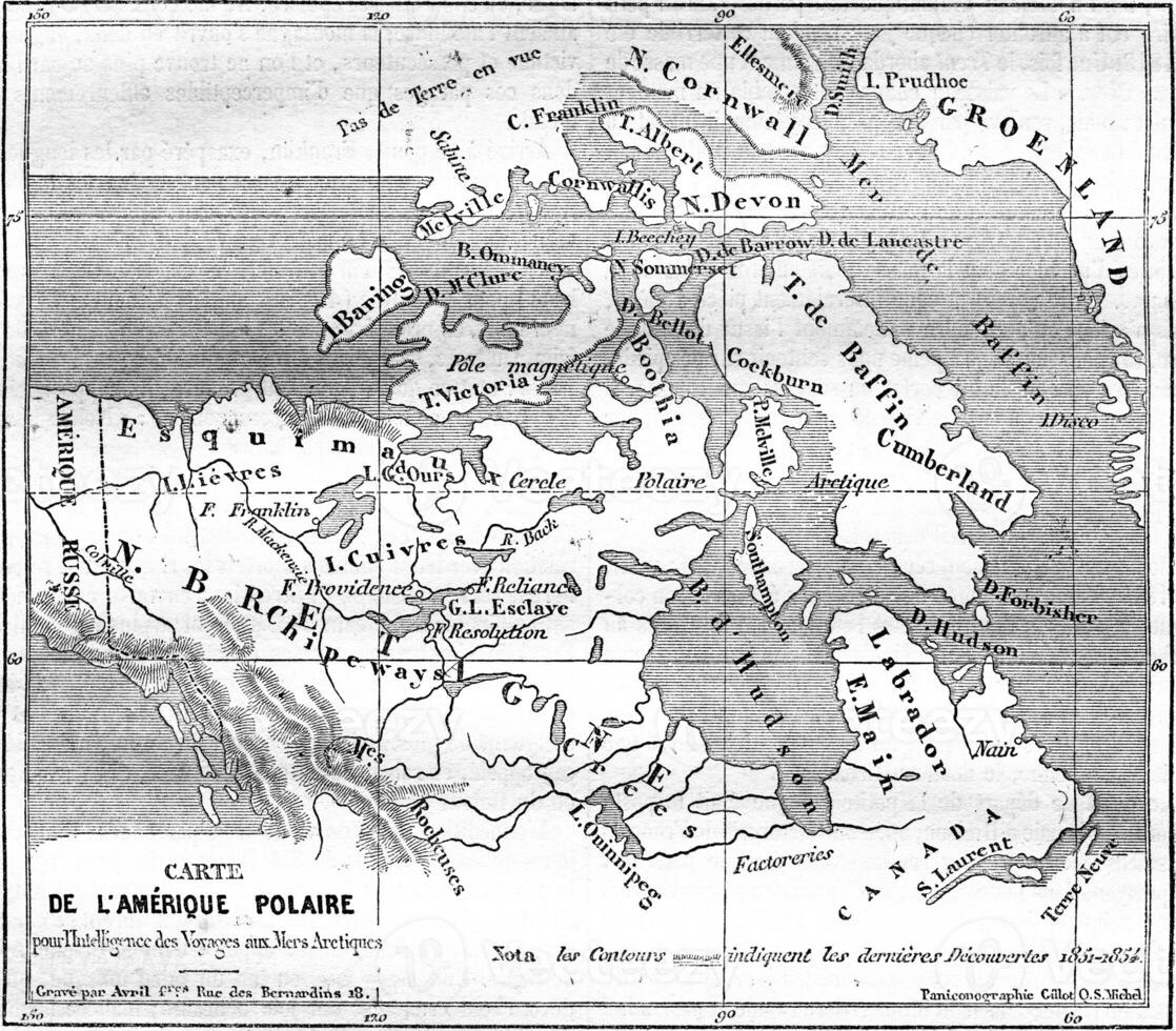 mapa de el polar America, Clásico grabado. foto