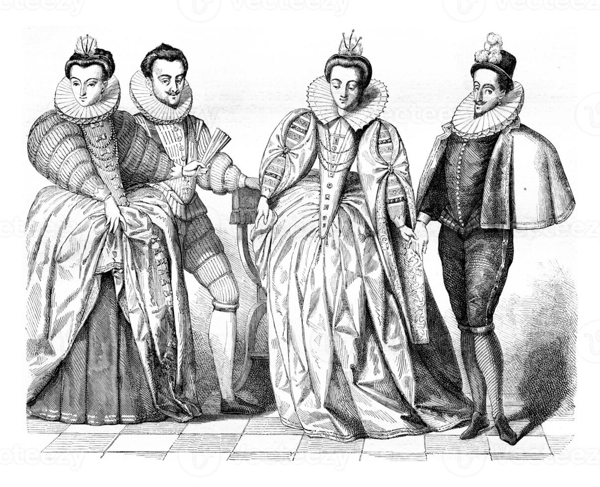 Louise de Vaudemont, wife of Henry iii, The Duke of Guise, Marguerite de Vaudemont and Anne de Joyeuse, vintage engraving. photo