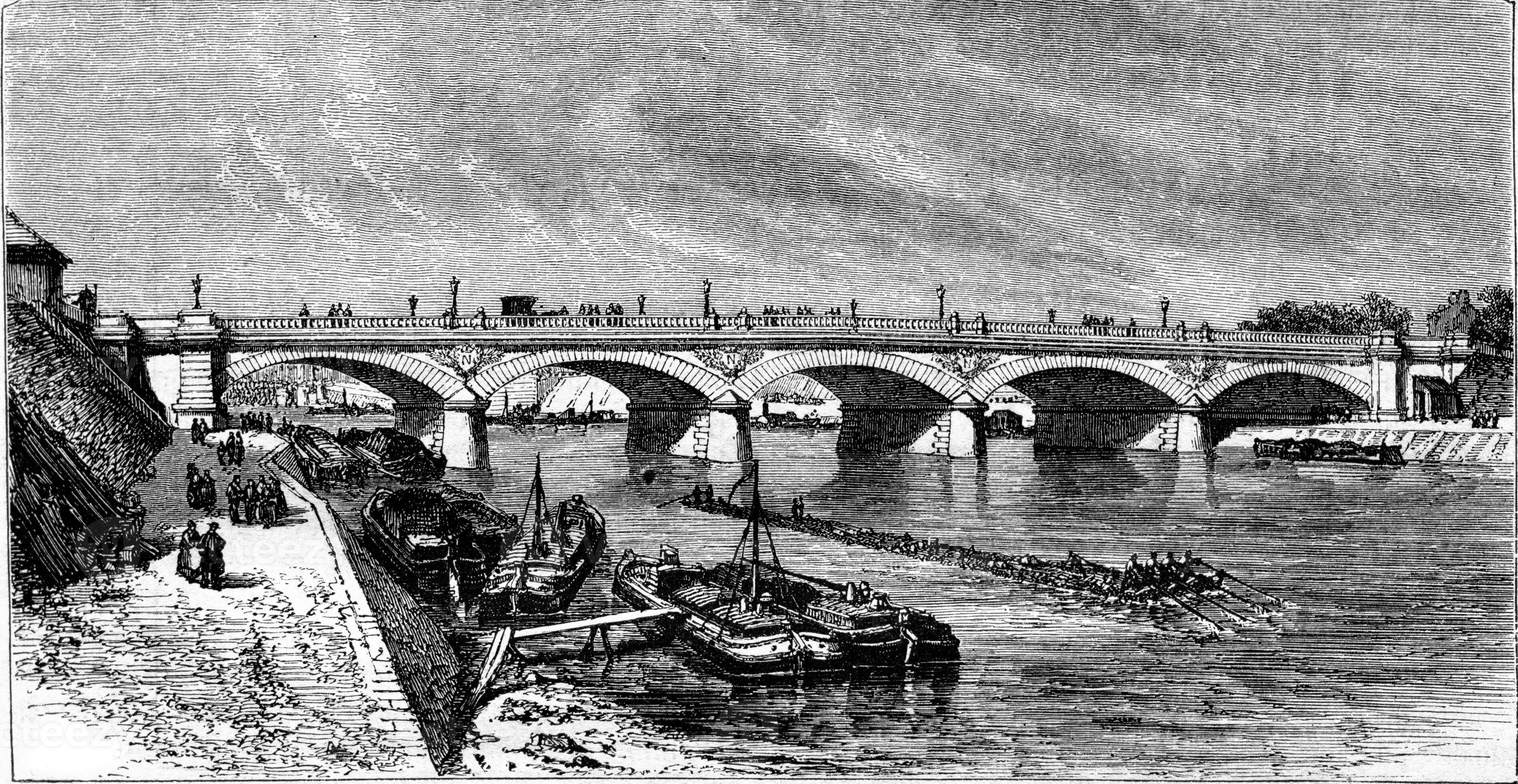 View of the new Pont d #39 Austerlitz vintage engraving 40112988 Stock