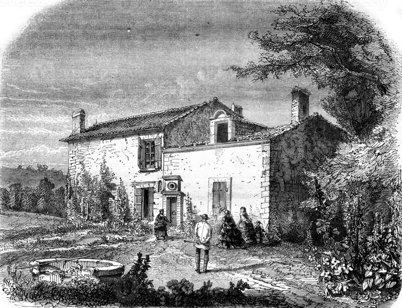 The House of Berquin, in Langoiran, near Bordeaux, vintage engraving. photo