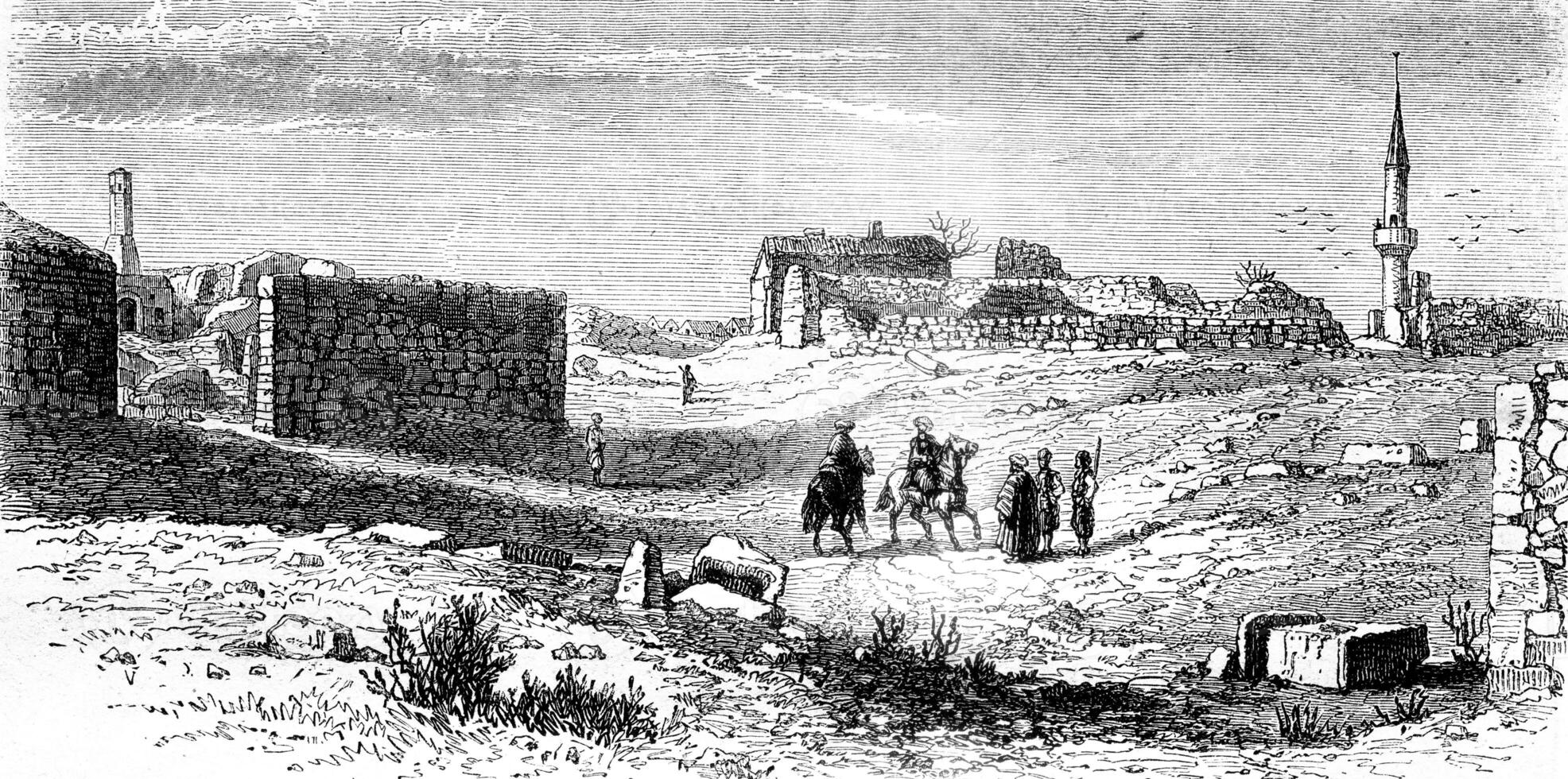 View of Kustendje, near the Danube, place of Ovid's exile, vintage engraving. photo