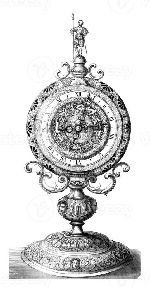 Louvre, Collection Sauvageot, Portable clock of the sixteenth century, vintage engraving. photo