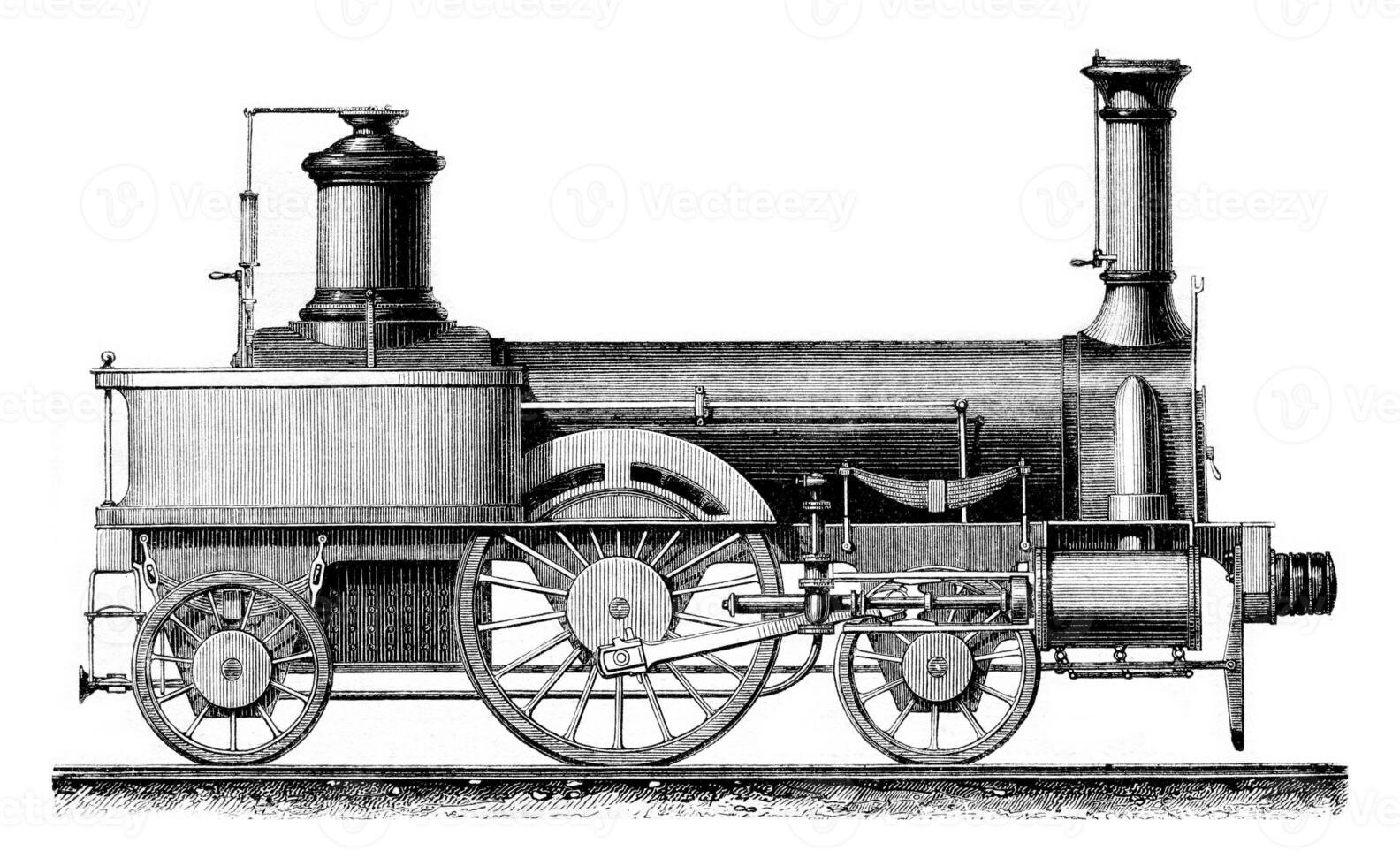 Locomotive travelers, average speed, vintage engraving. photo