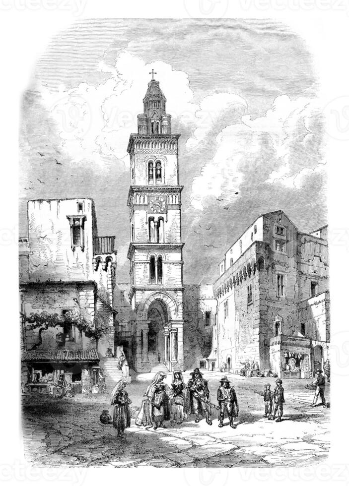 Church of St. Erasmus, in Gaeta, vintage engraving. photo