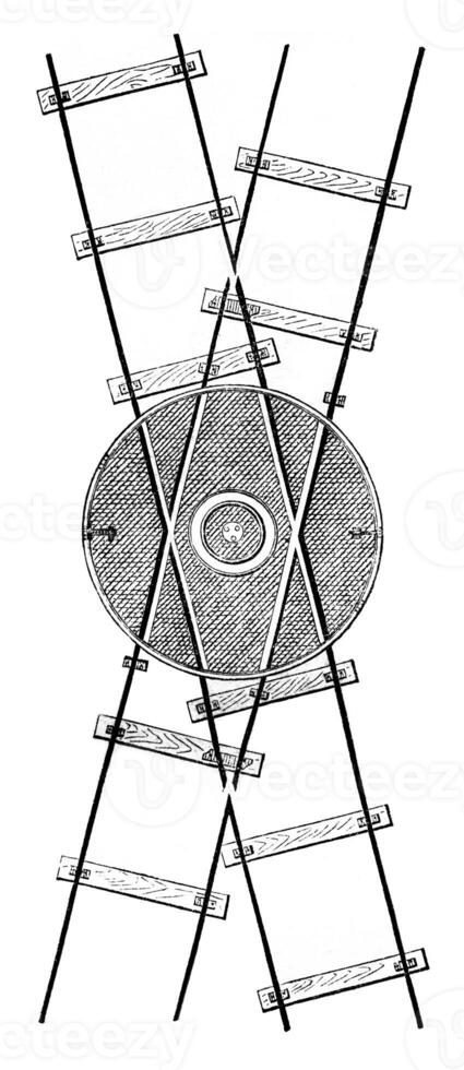 Hubs for two forward channels, vintage engraving. photo