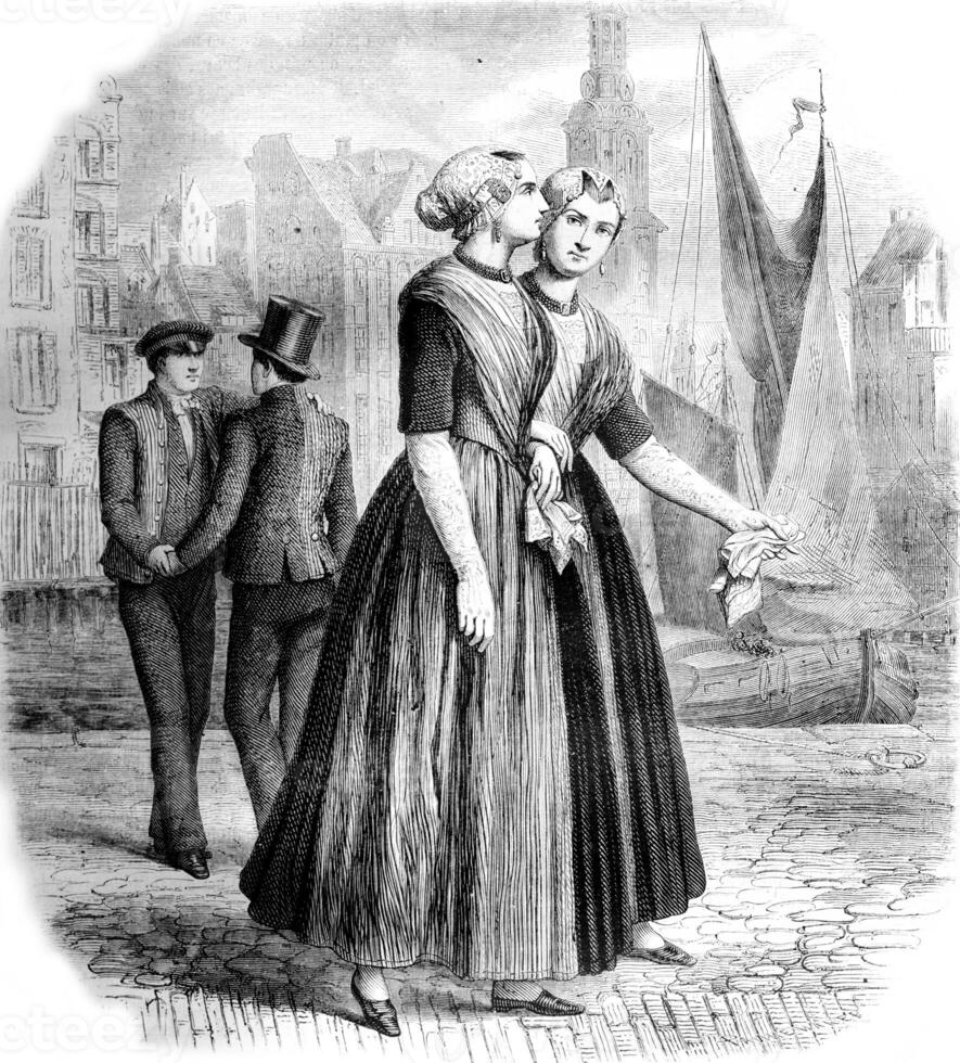 Orphans in Amsterdam, vintage engraving. photo