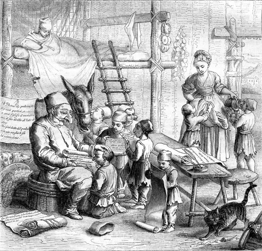 Family of Punch and Grillo, vintage engraving. photo