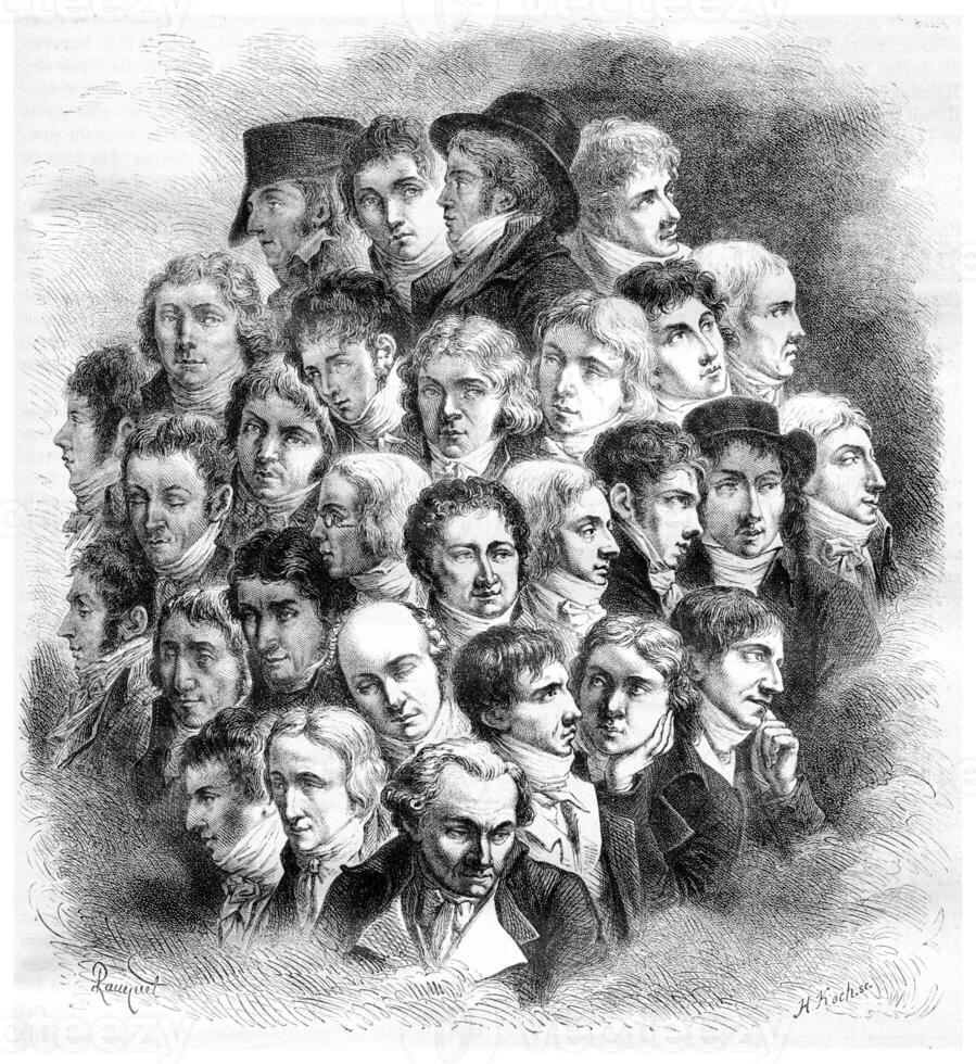 Group of artists, by Boilly, vintage engraving. photo