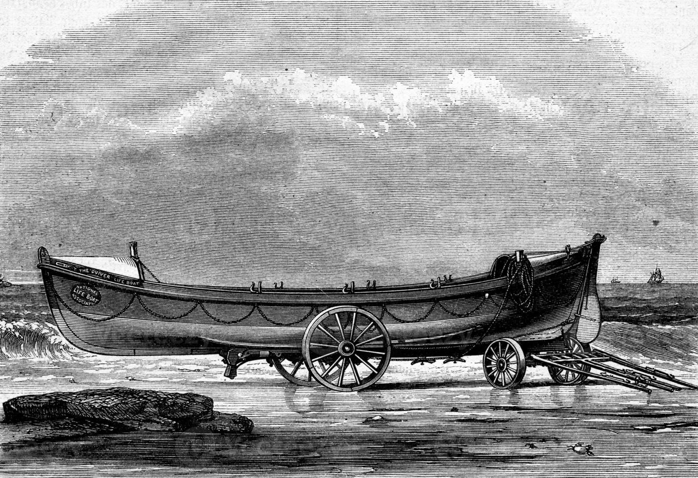 The Quiver, lifeboat built in England, vintage engraving. photo