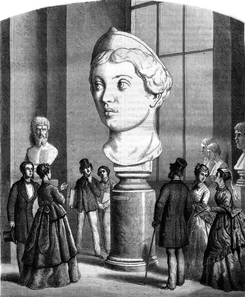 Louvre Museum, Sculpture, Colossal head of Lucilla, Roman empress, vintage engraving. photo