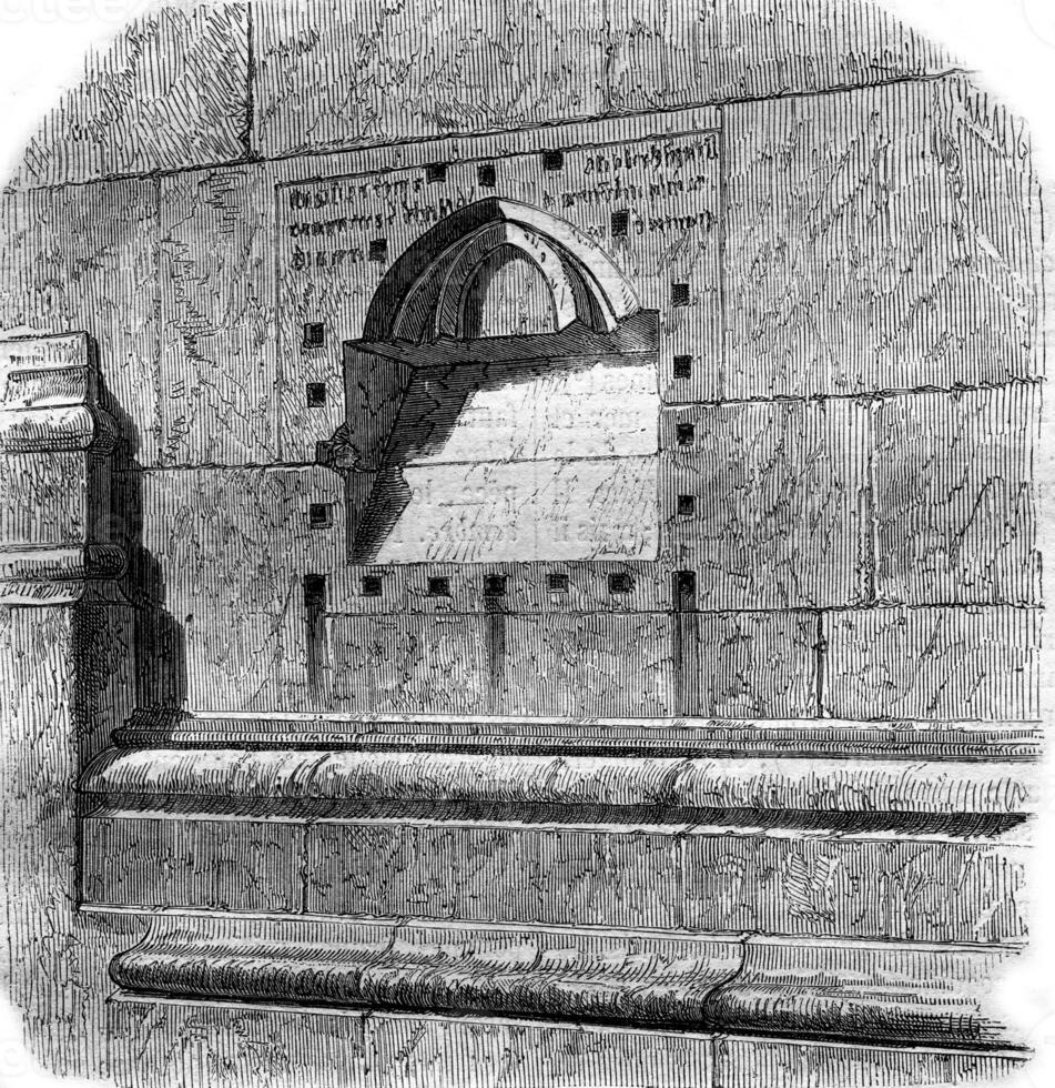 Niche or a Breviary was locked in the Le Mans Cathedral, vintage engraving. photo