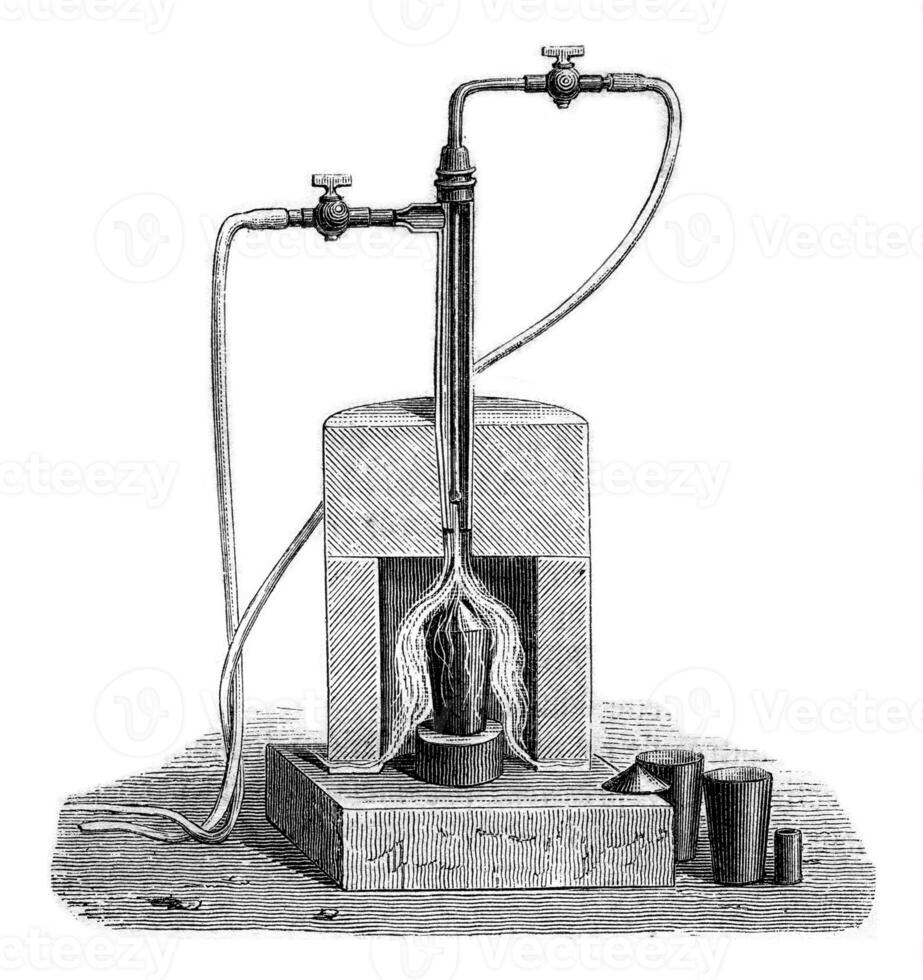 Torch oxy-hydrogen gas, vintage engraving. photo