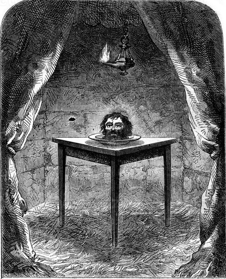 The head of the beheaded, vintage engraving. photo