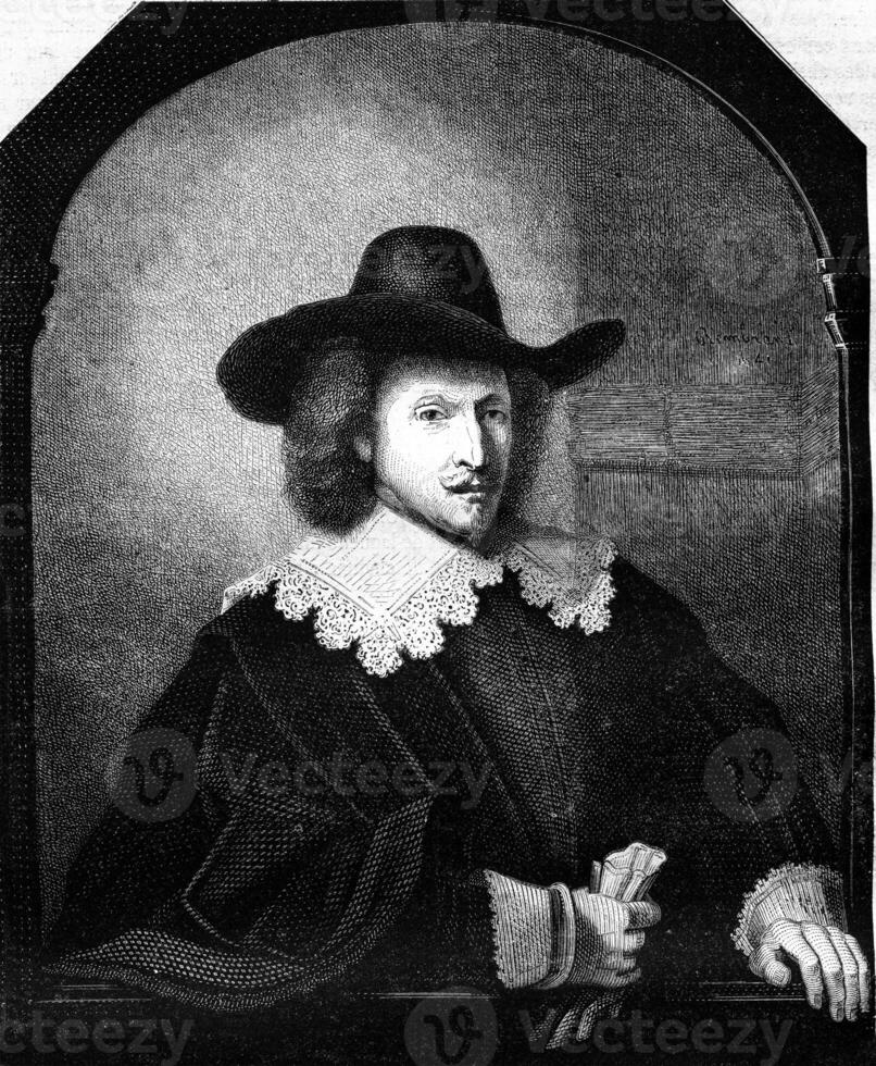 Brussels Museum, A portrait of Rembrandt, vintage engraving. photo