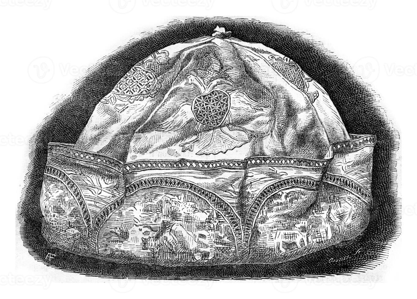 Bonnet of Emperor Charles V, the Cluny Museum, vintage engraving. photo