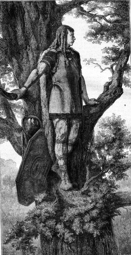 1869 Exhibition of Painting, Featured A Gallic, vintage engraving. photo