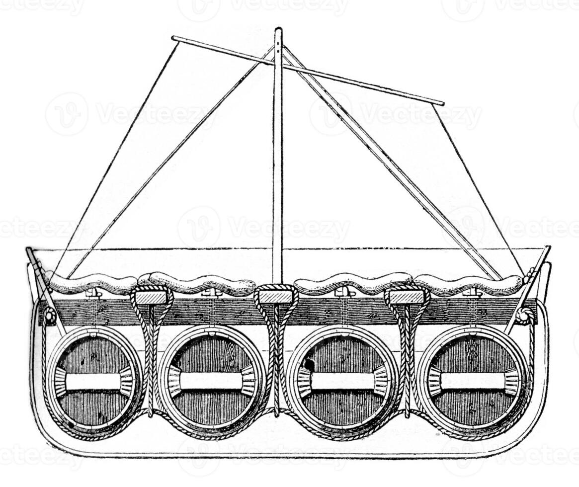 Raft grandin vertical projection, vintage engraving. photo