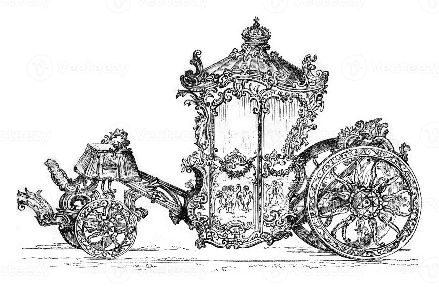 The gala Car of Gustav III, Stockholm, vintage engraving. photo