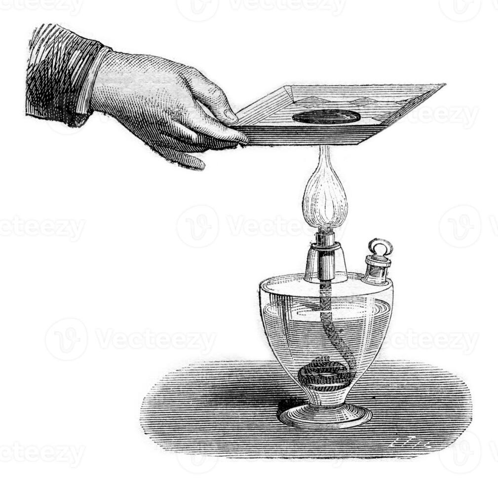 Molten tin on a map, vintage engraving. photo