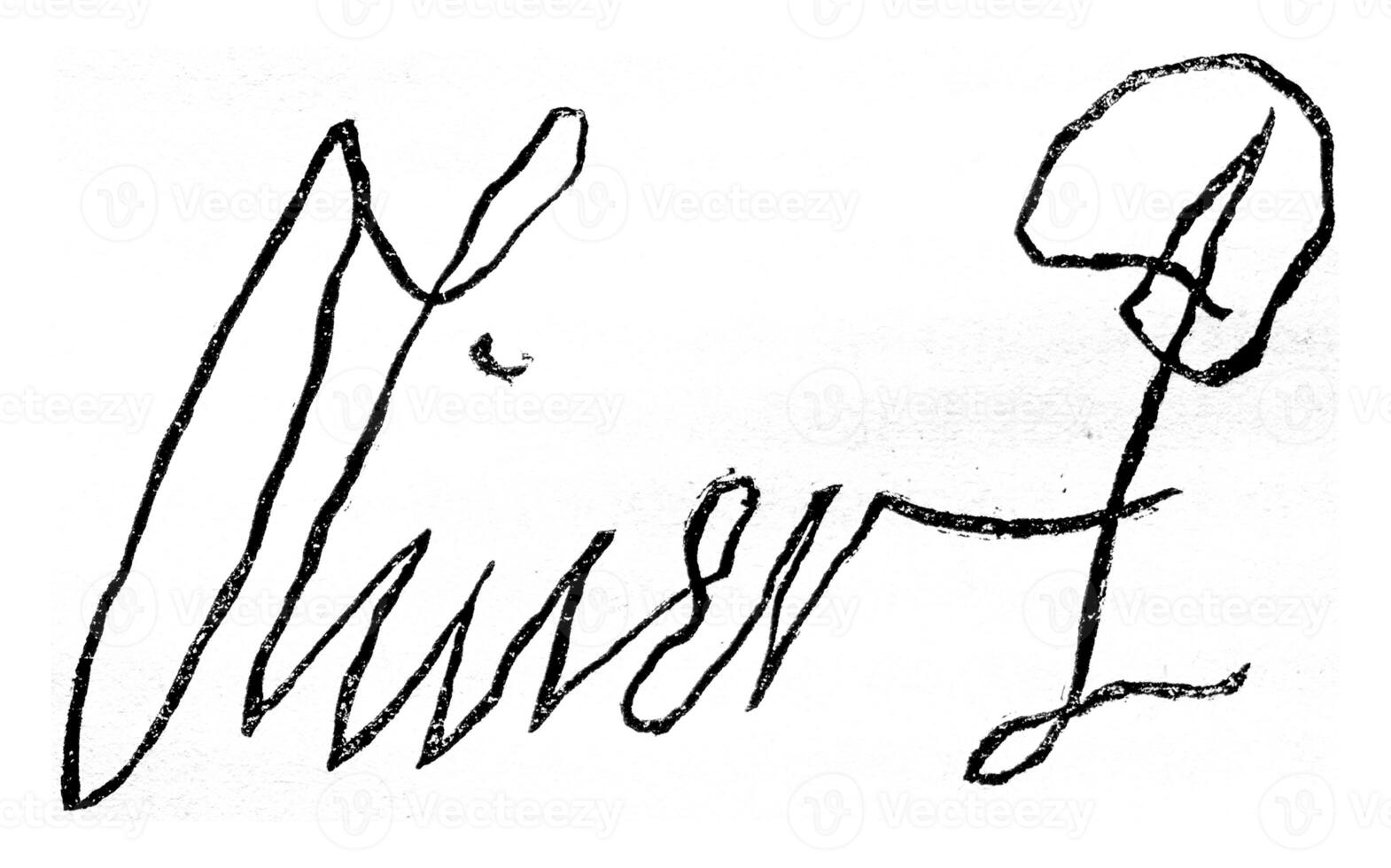 Facsimile of the signature of Oliver Cromwell, only in 1599, died in 1658, vintage engraving. photo