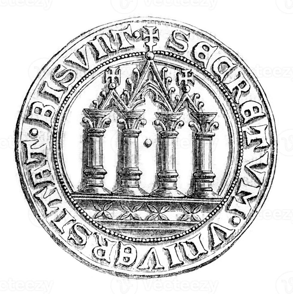 Small seal of the town of Besancon, vintage engraving. photo