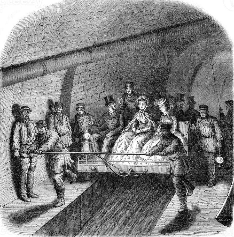 A visit to the sewers of Paris, vintage engraving. photo