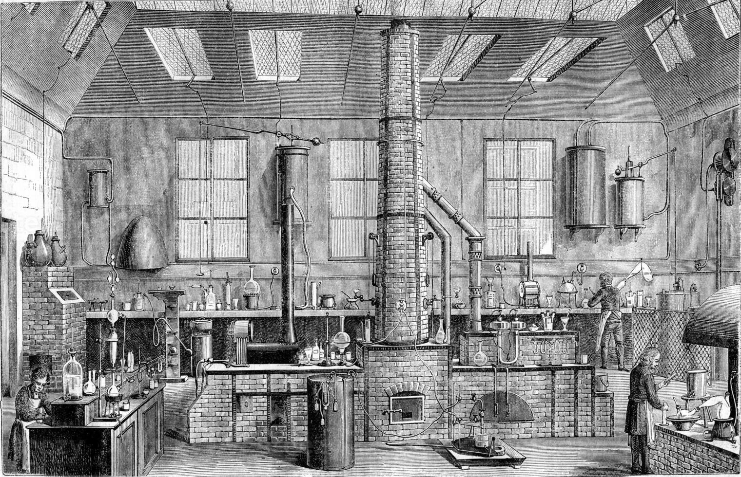 Chemistry Laboratory at the Ecole Normale in Paris, vintage engraving. photo