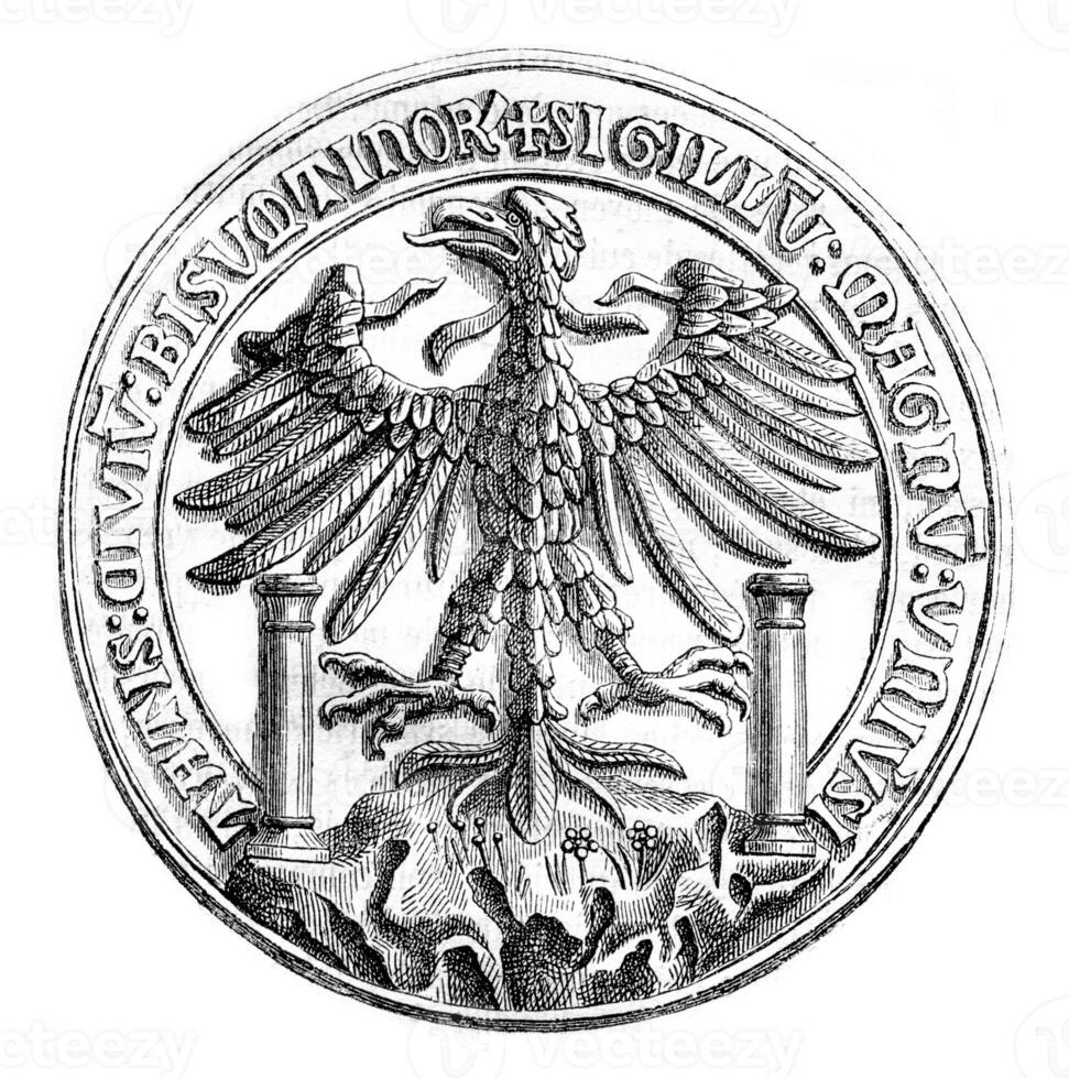 Great Seal of the town of Besancon in 1434, vintage engraving. photo