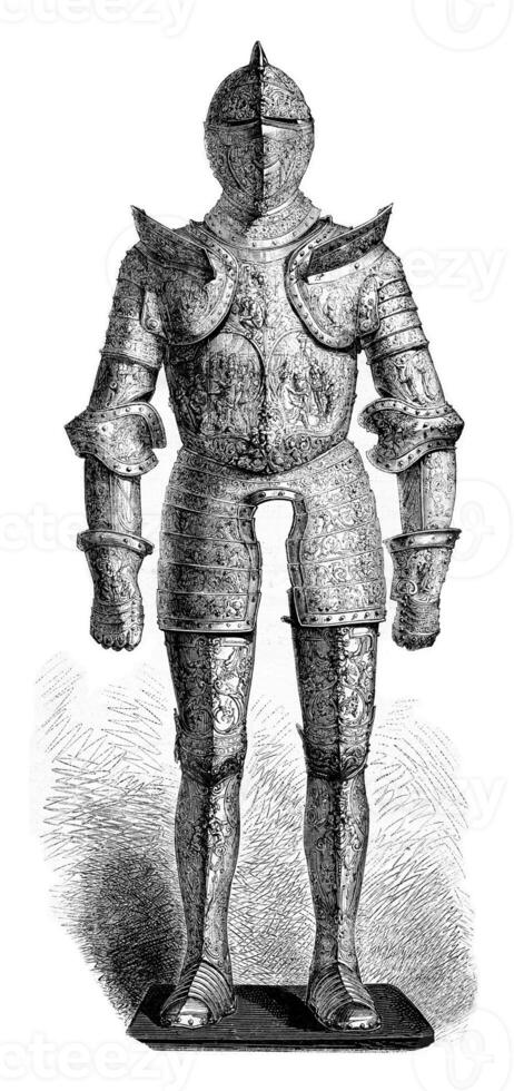 Armour of Henry II, the Louvre Museum, vintage engraving. photo