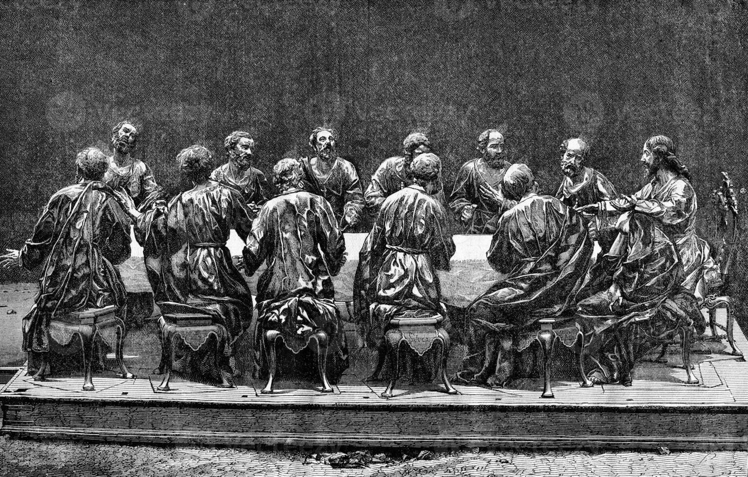Bas-relief sculpture in the church of Jesus, in Murcia, vintage engraving. photo