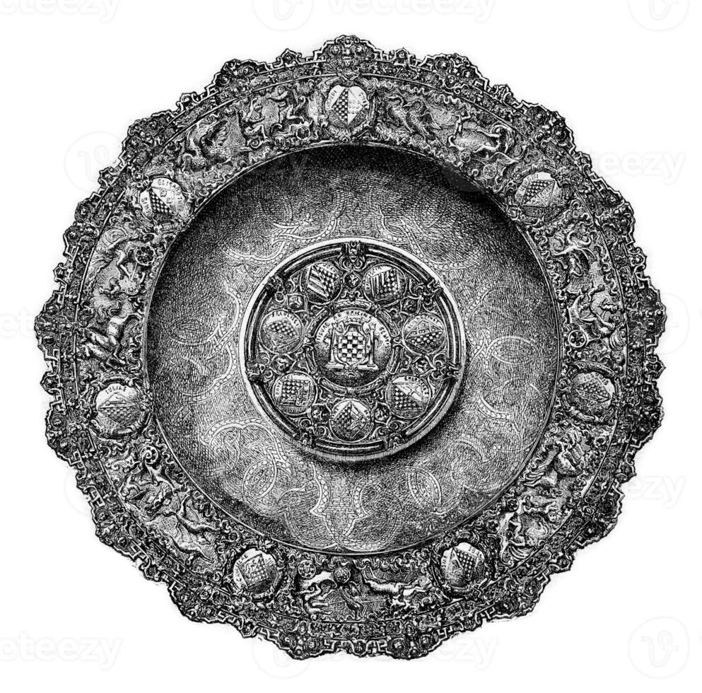 Tray vermeil of the seventeenth century, vintage engraving. photo