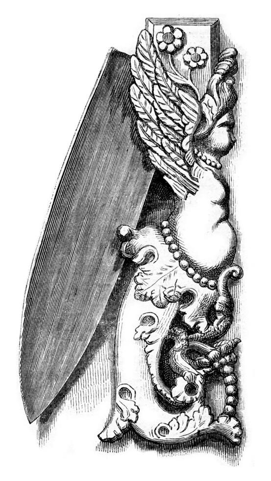 Old knife from the Sauvageot collection at the Louvre, vintage engraving. photo
